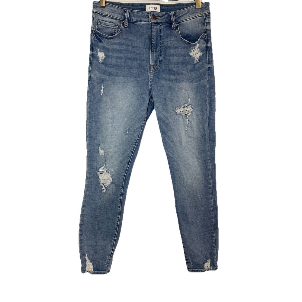 PISTOLA Women's Skinny Distressed Ripped Blue Jeans High Rise Denim SIZE‎ 31